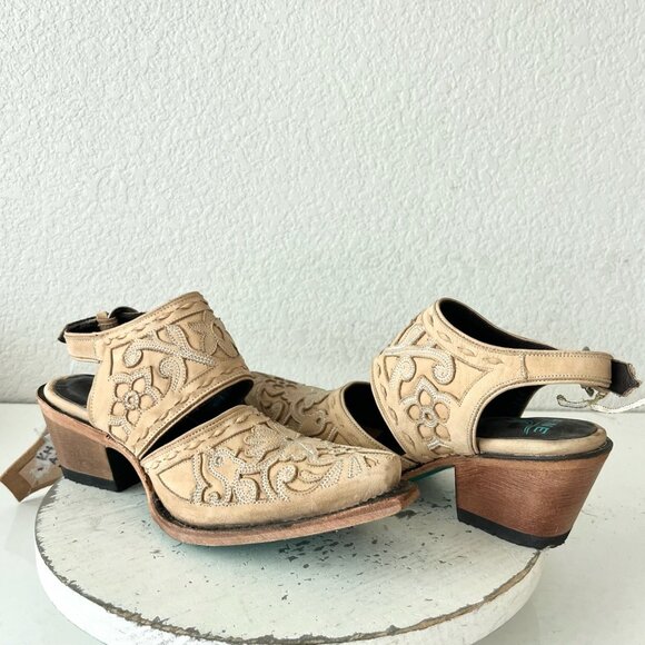 Lane Robin Mule Tan Cowboy Boots Womens 7.5 Cowgirl Western Leather Short Ankle - Picture 12 of 12